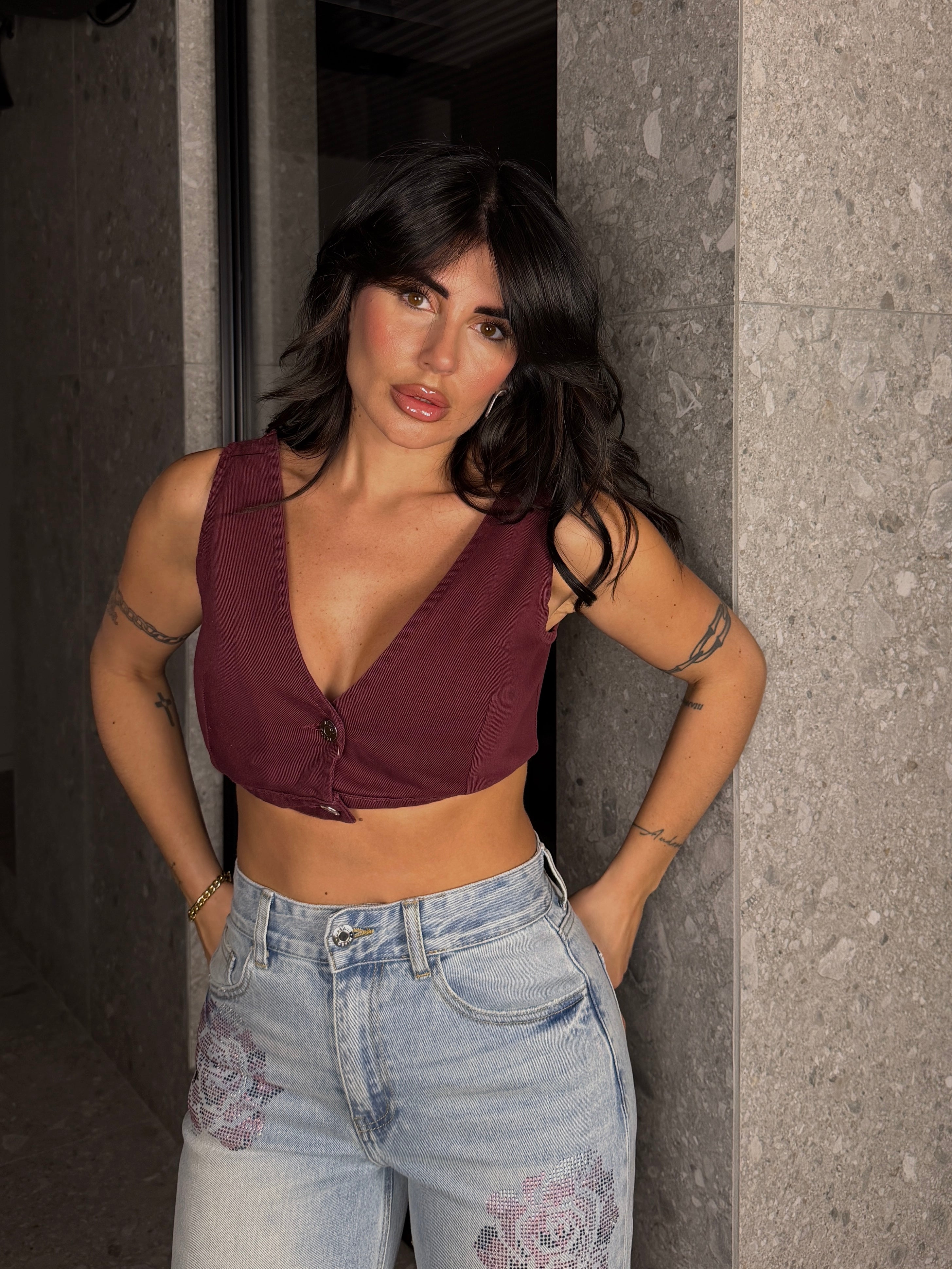 TOP DENIM BORDEAUX