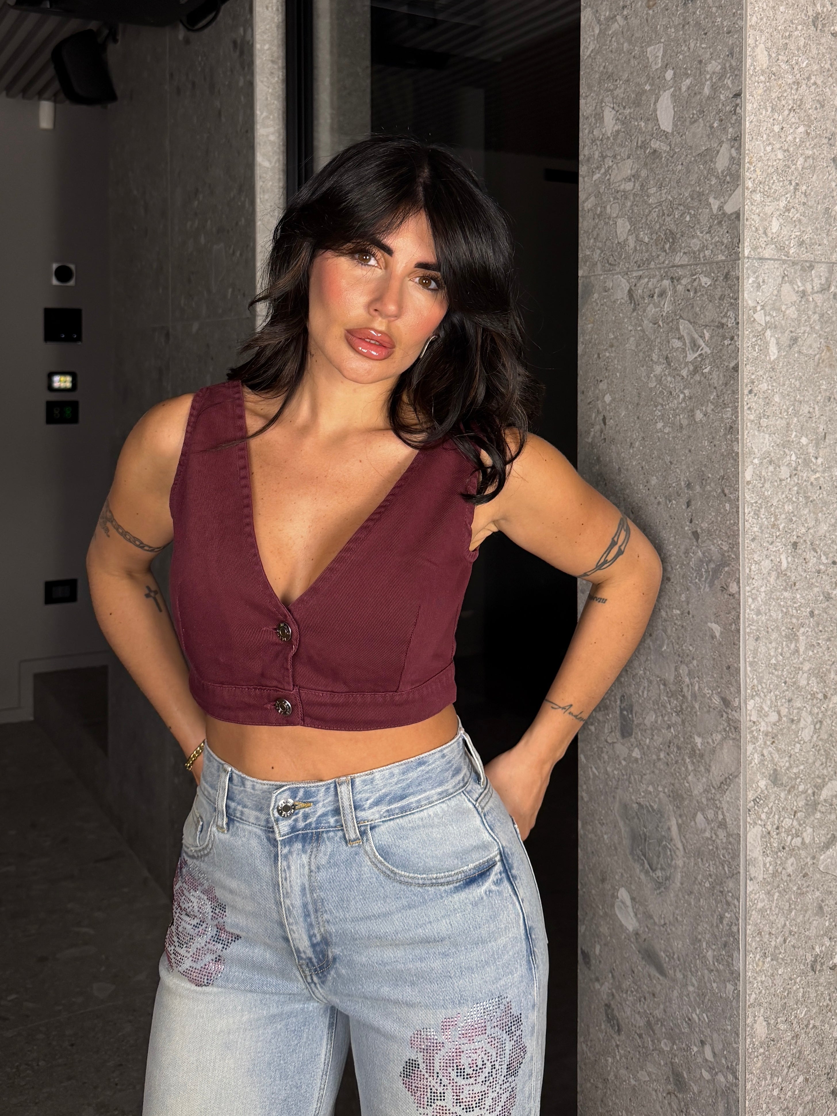TOP DENIM BORDEAUX