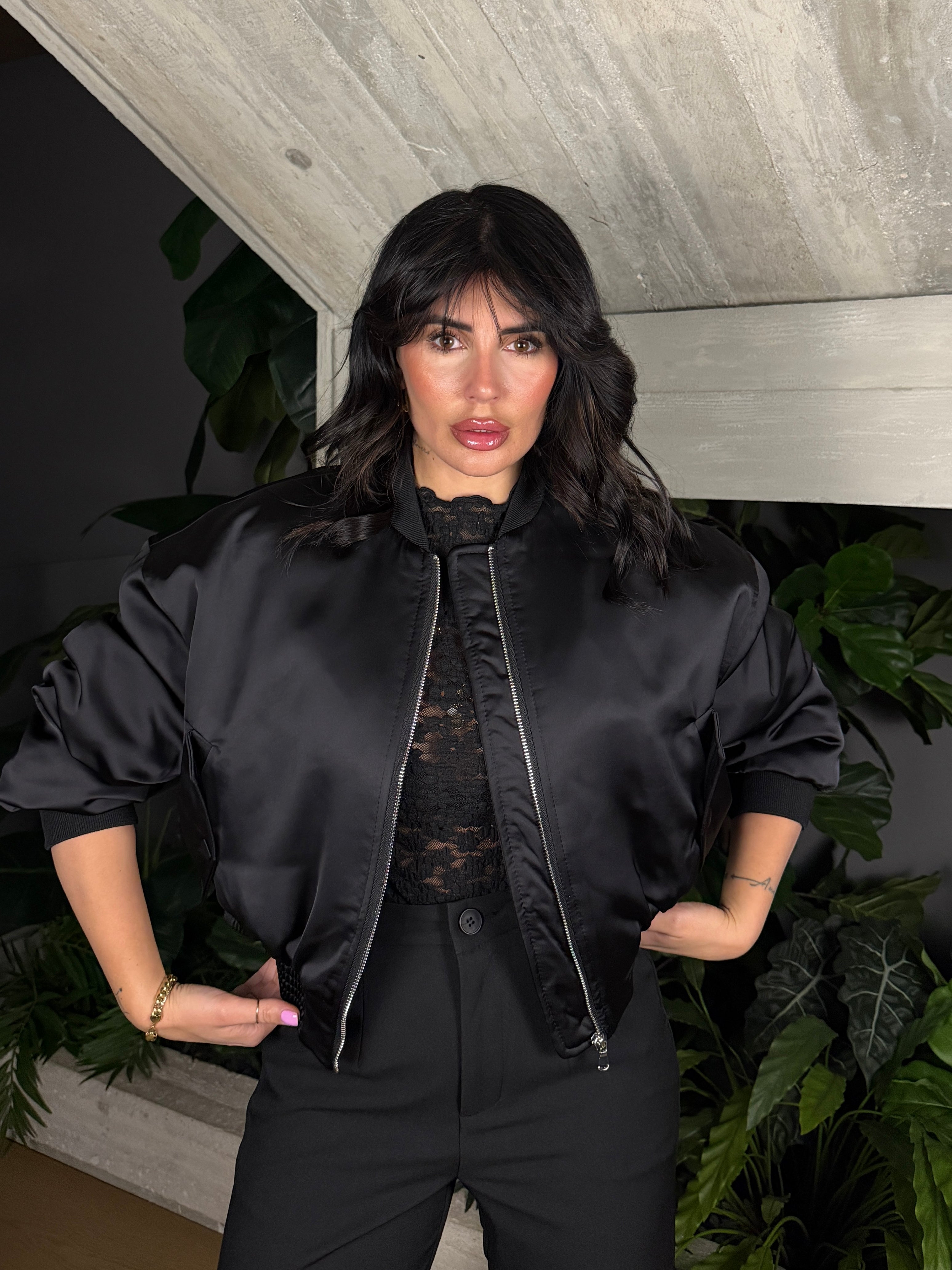 BOMBER SATIN LUME BLACK