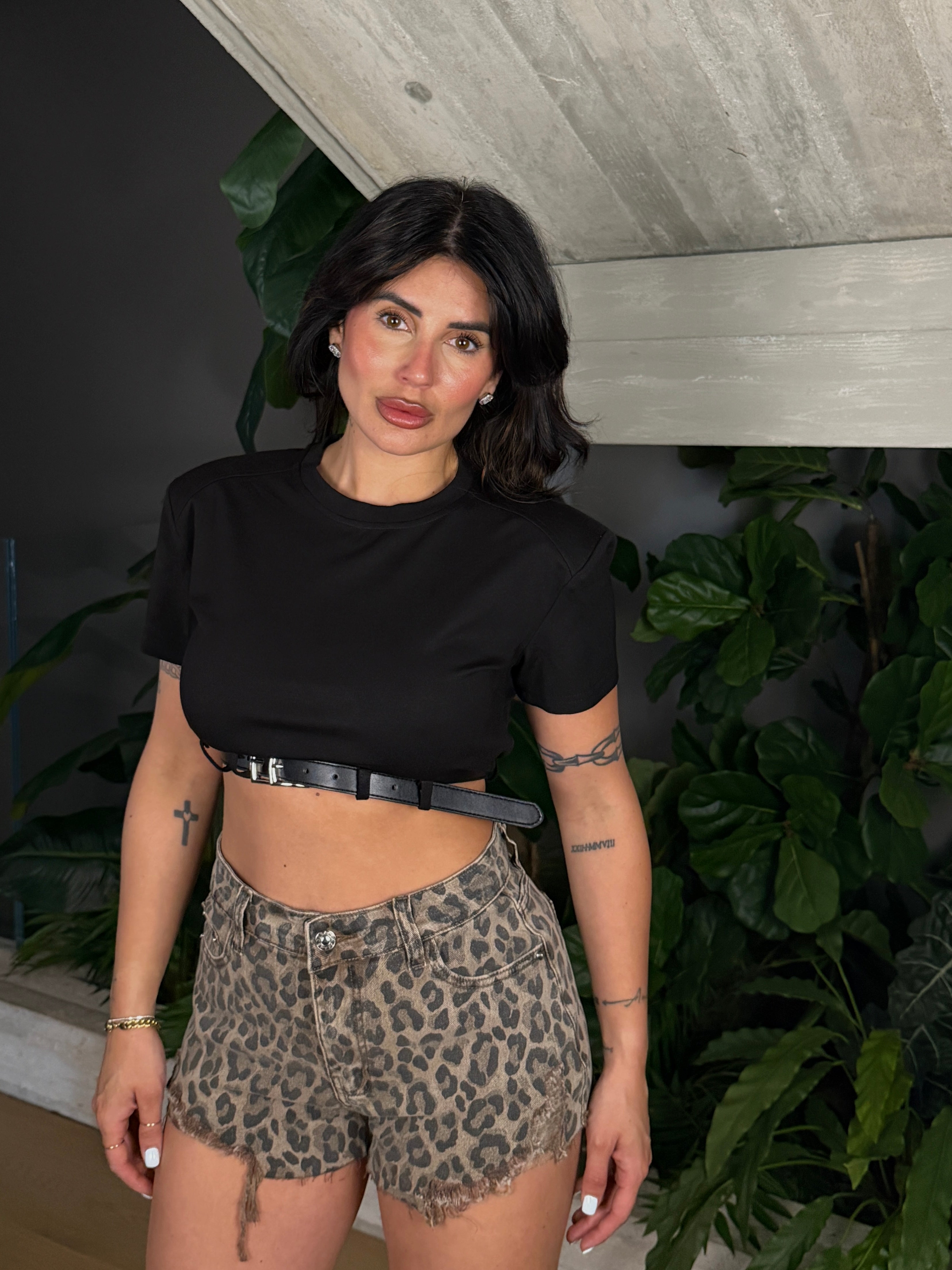 SHORT DENIM ANIMALIER