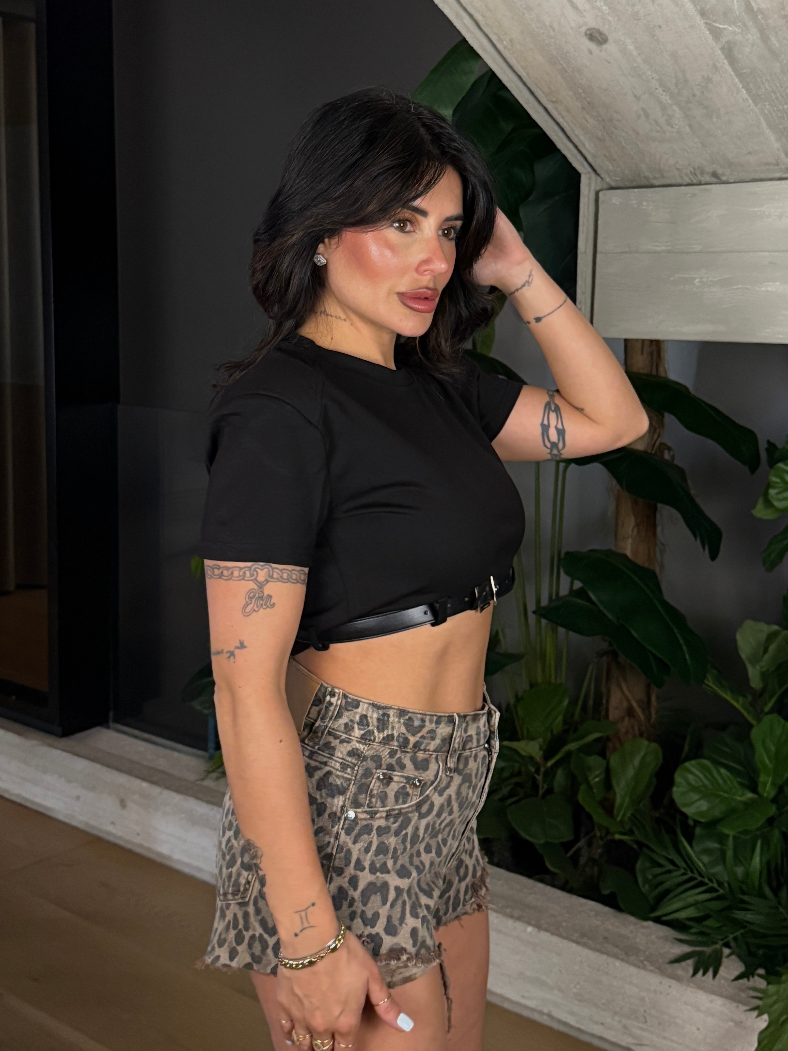 SHORT DENIM ANIMALIER