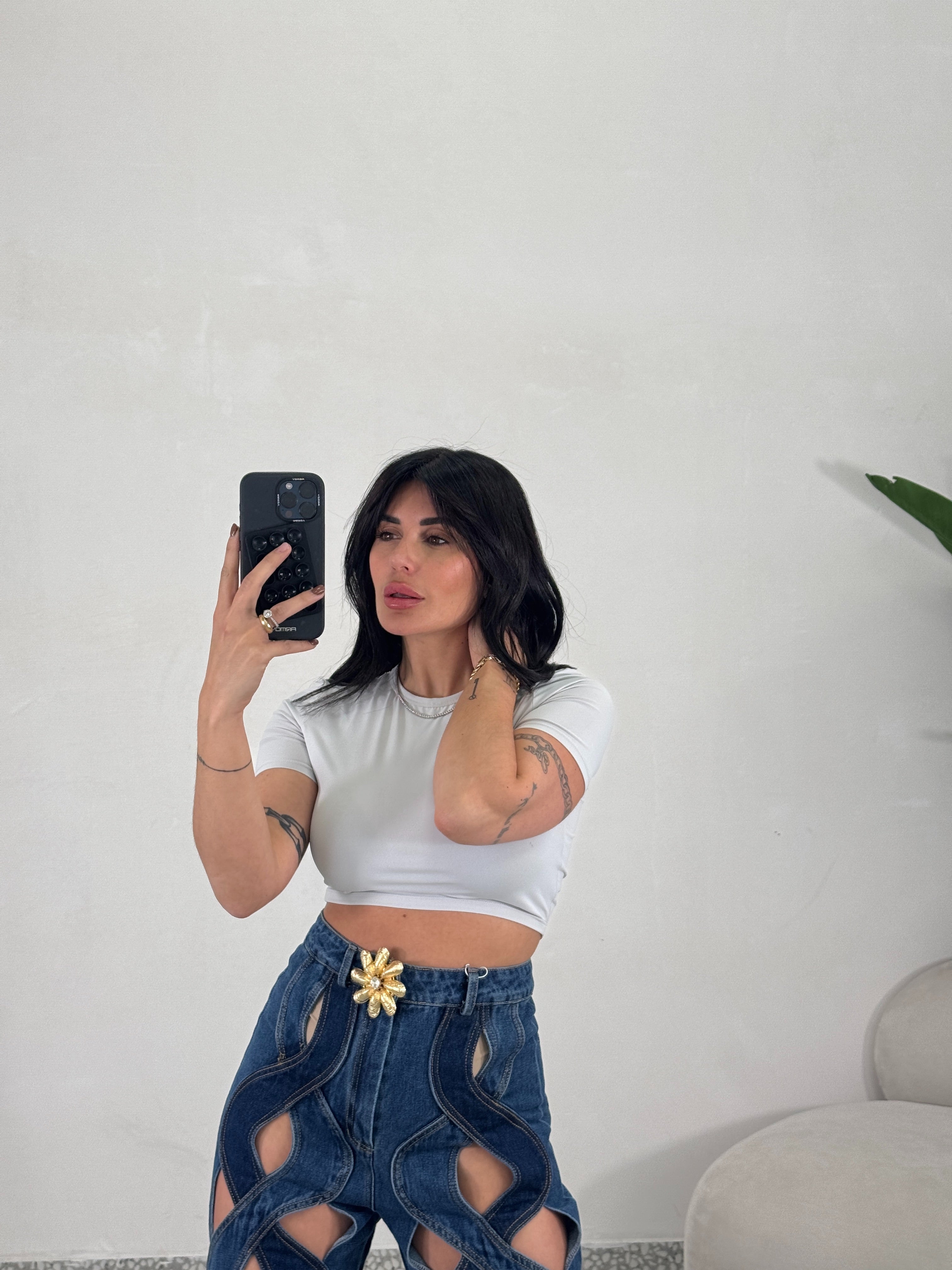 Maglia crop in lycra