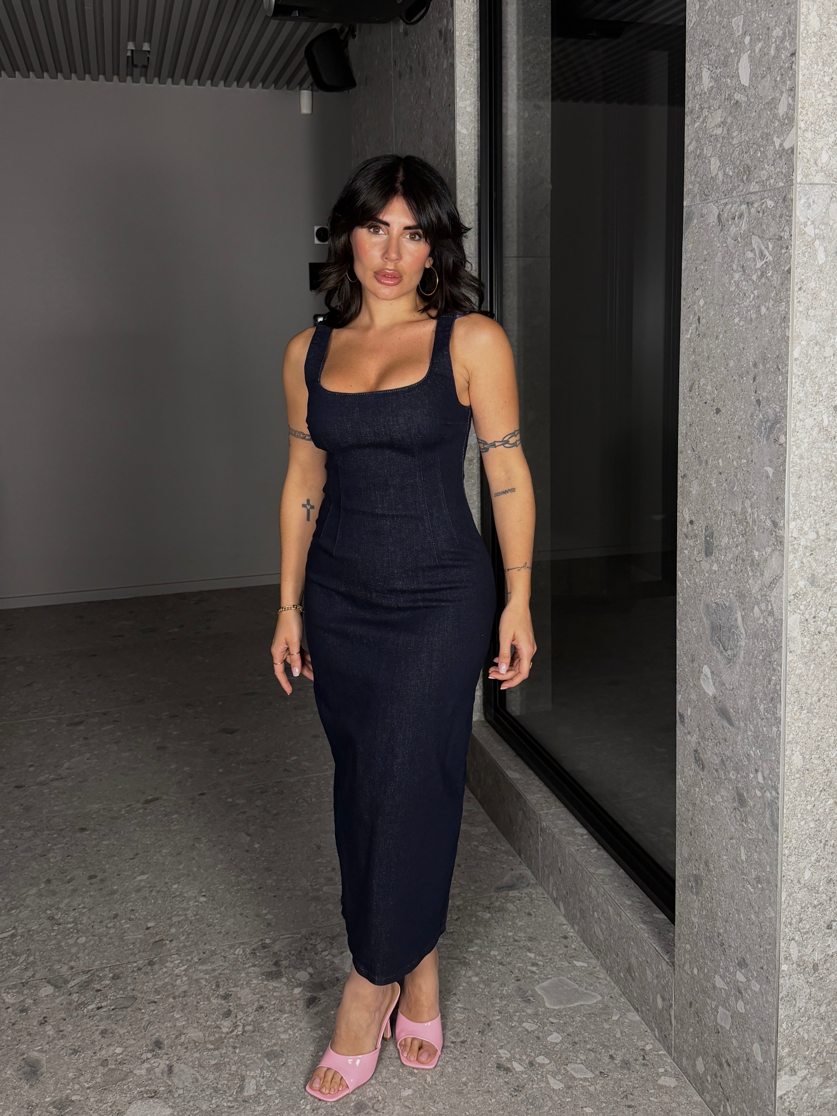 MIDI DRESS ELASTIC DENIM