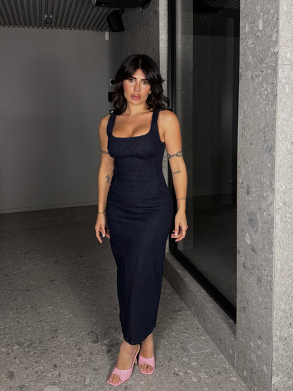 MIDI DRESS ELASTIC DENIM