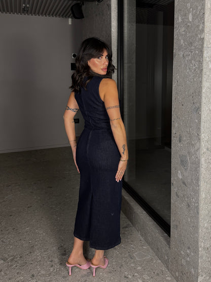 MIDI DRESS ELASTIC DENIM