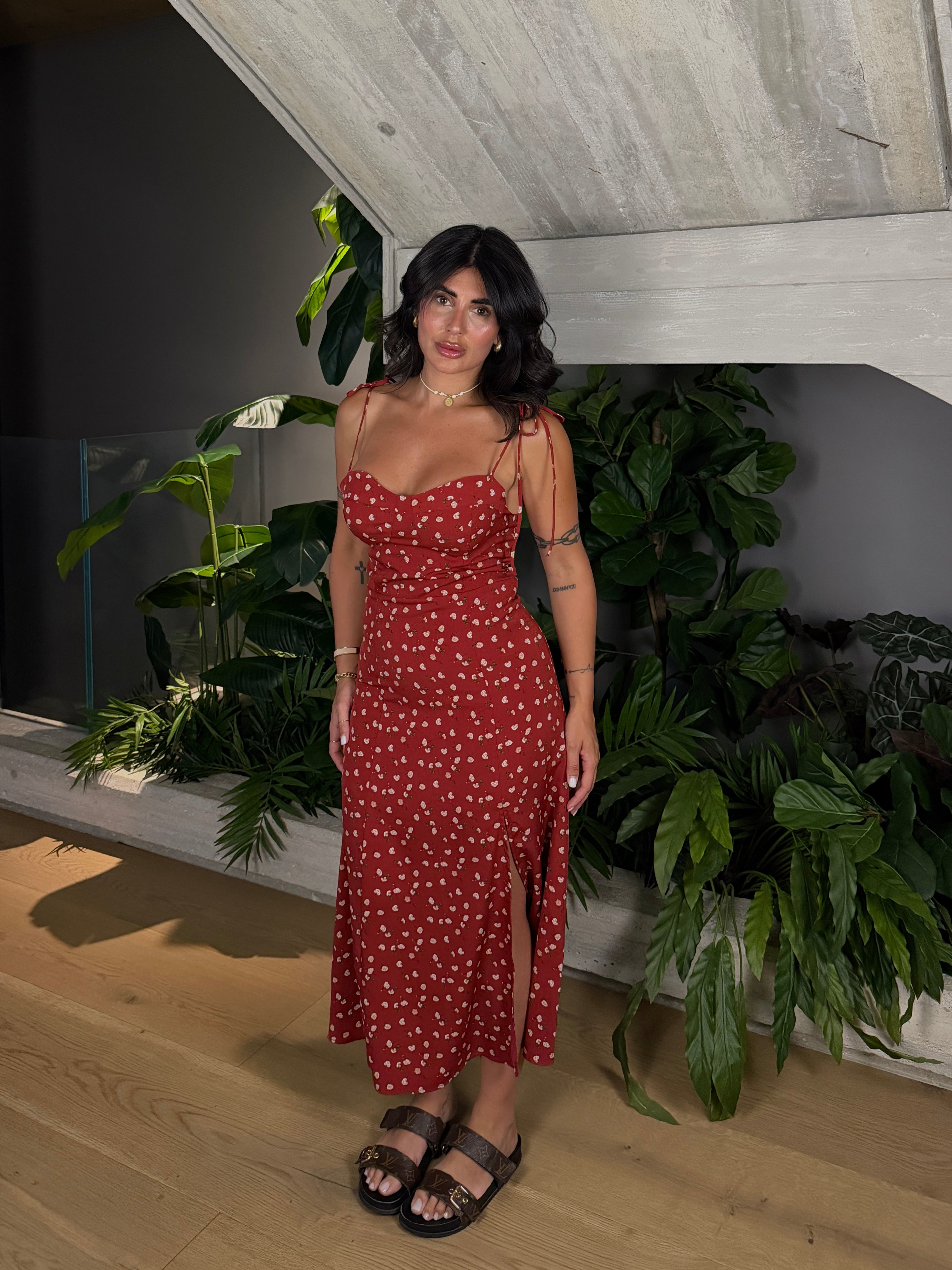 MIDI DRESS FLOWER RED