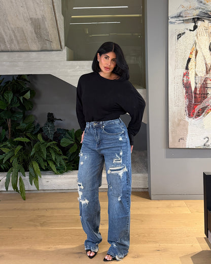 JEANS DENIM DISTRESSED