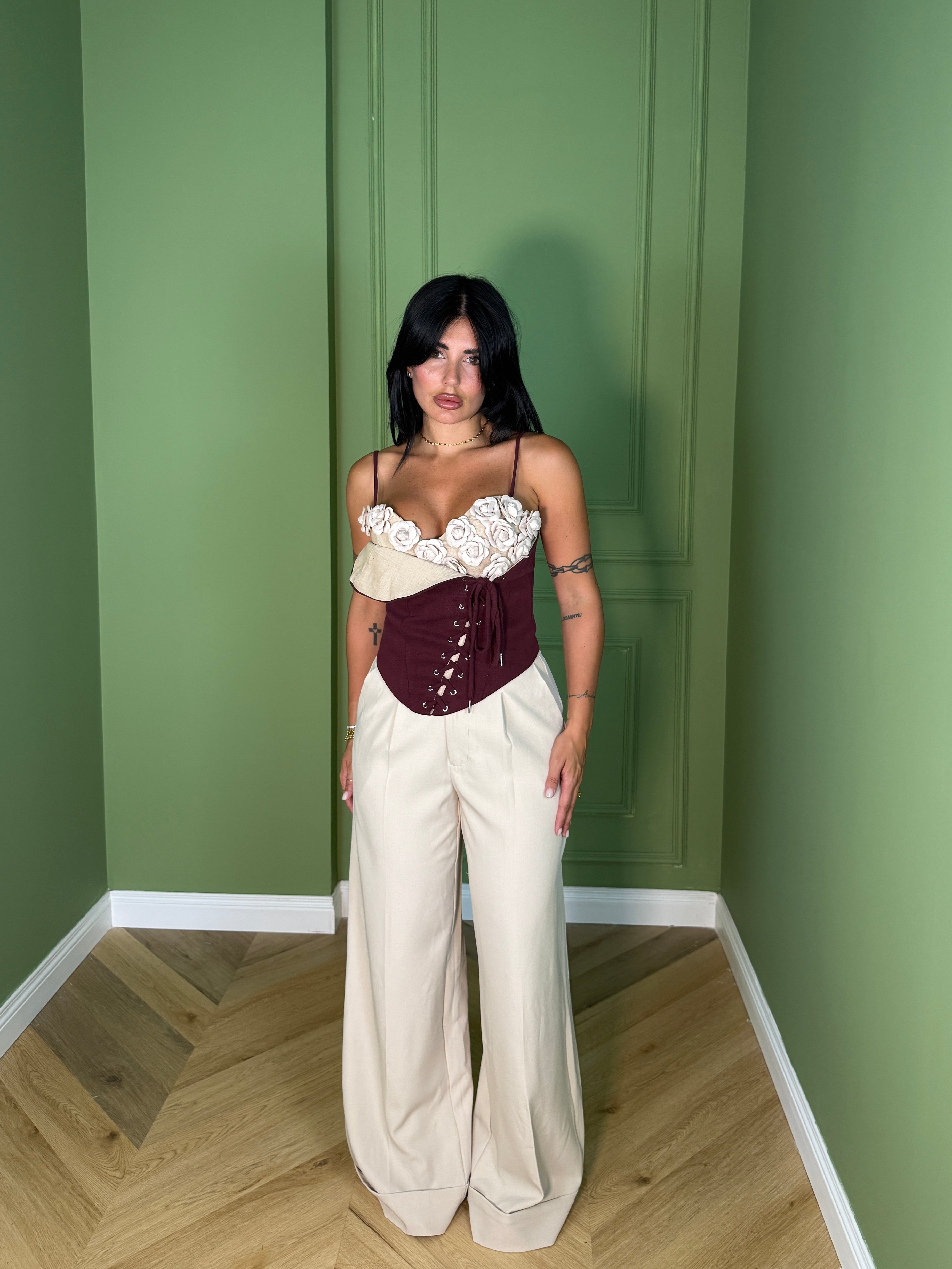 PANTALONE PIEGONE PANNA