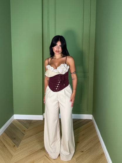 PANTALONE PIEGONE PANNA