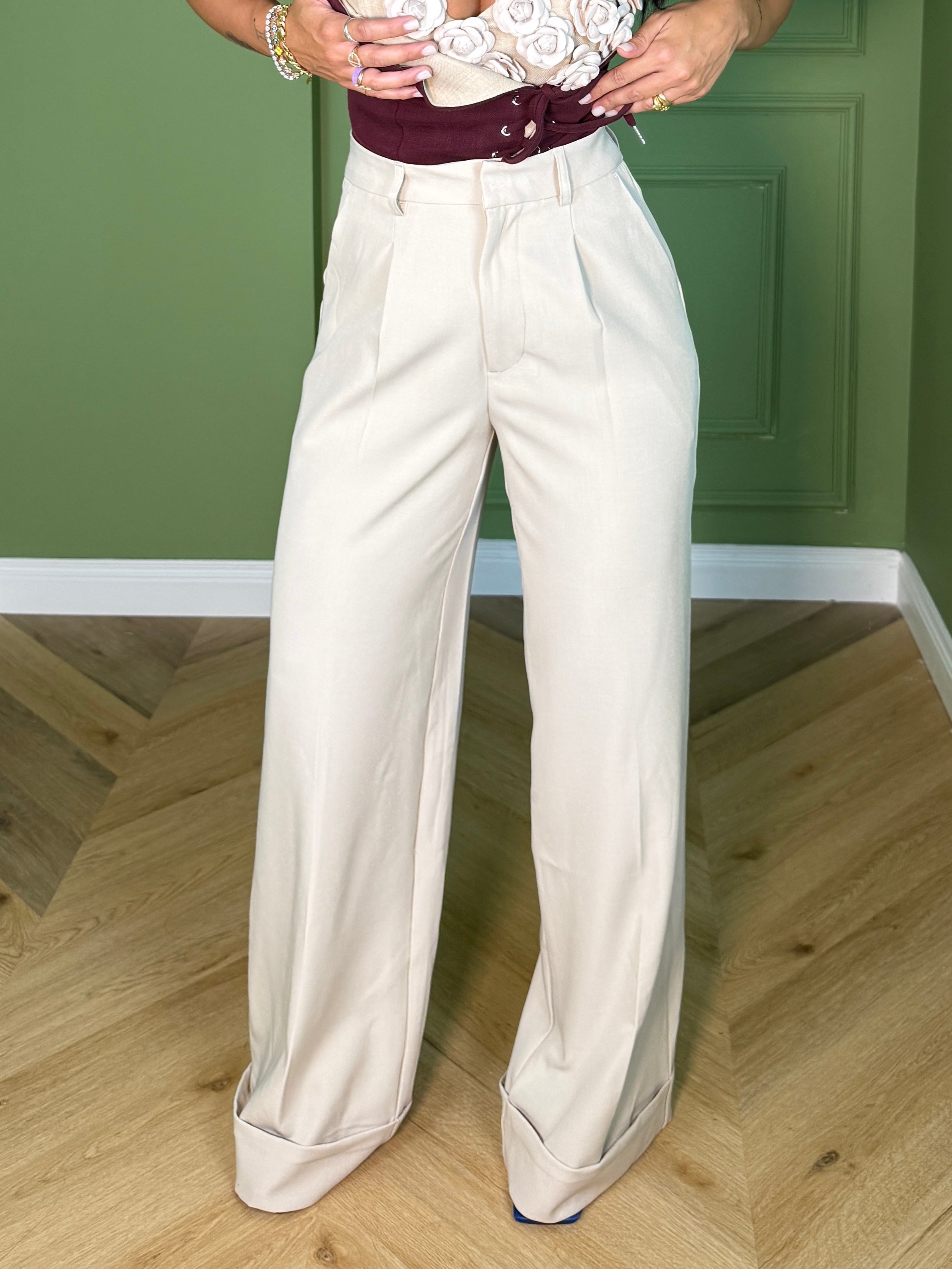 PANTALONE PIEGONE PANNA