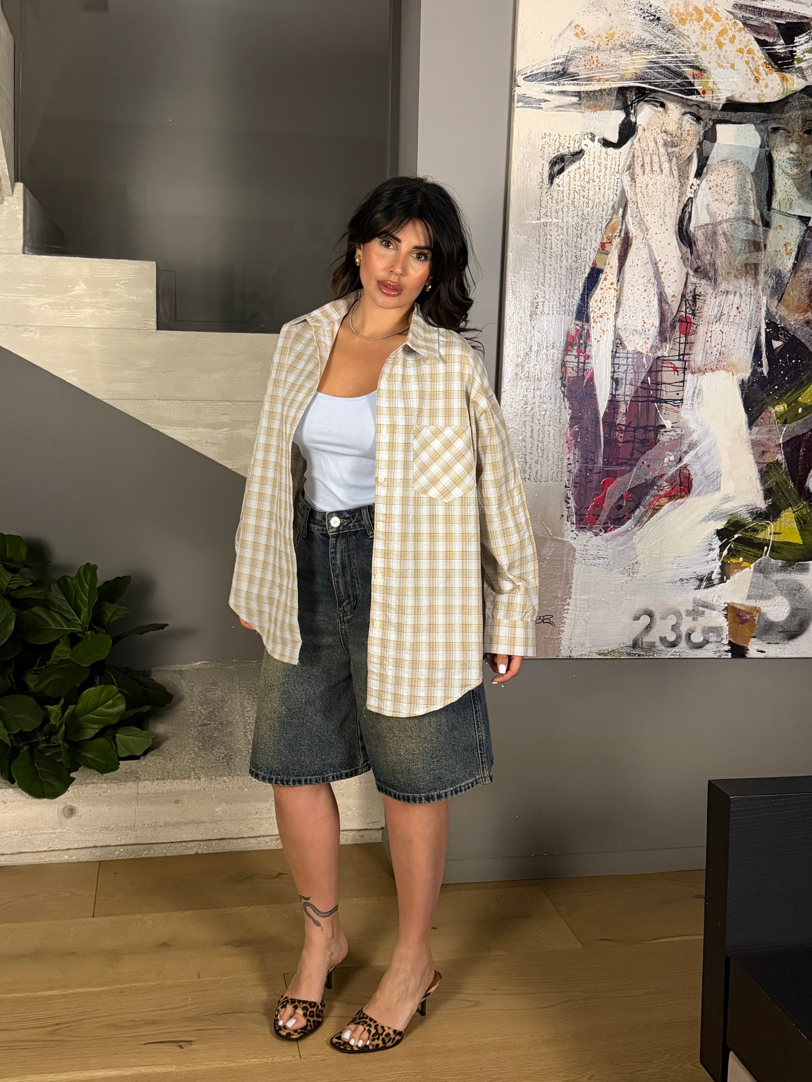 CAMICIA QUADRI MIELE