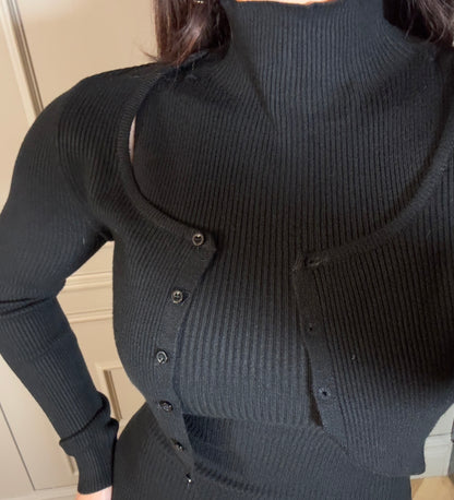 Dress a costina con cardigan